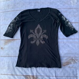 Freedom 3/4 Sleeve Black Top Size L. Pit to pit 17”